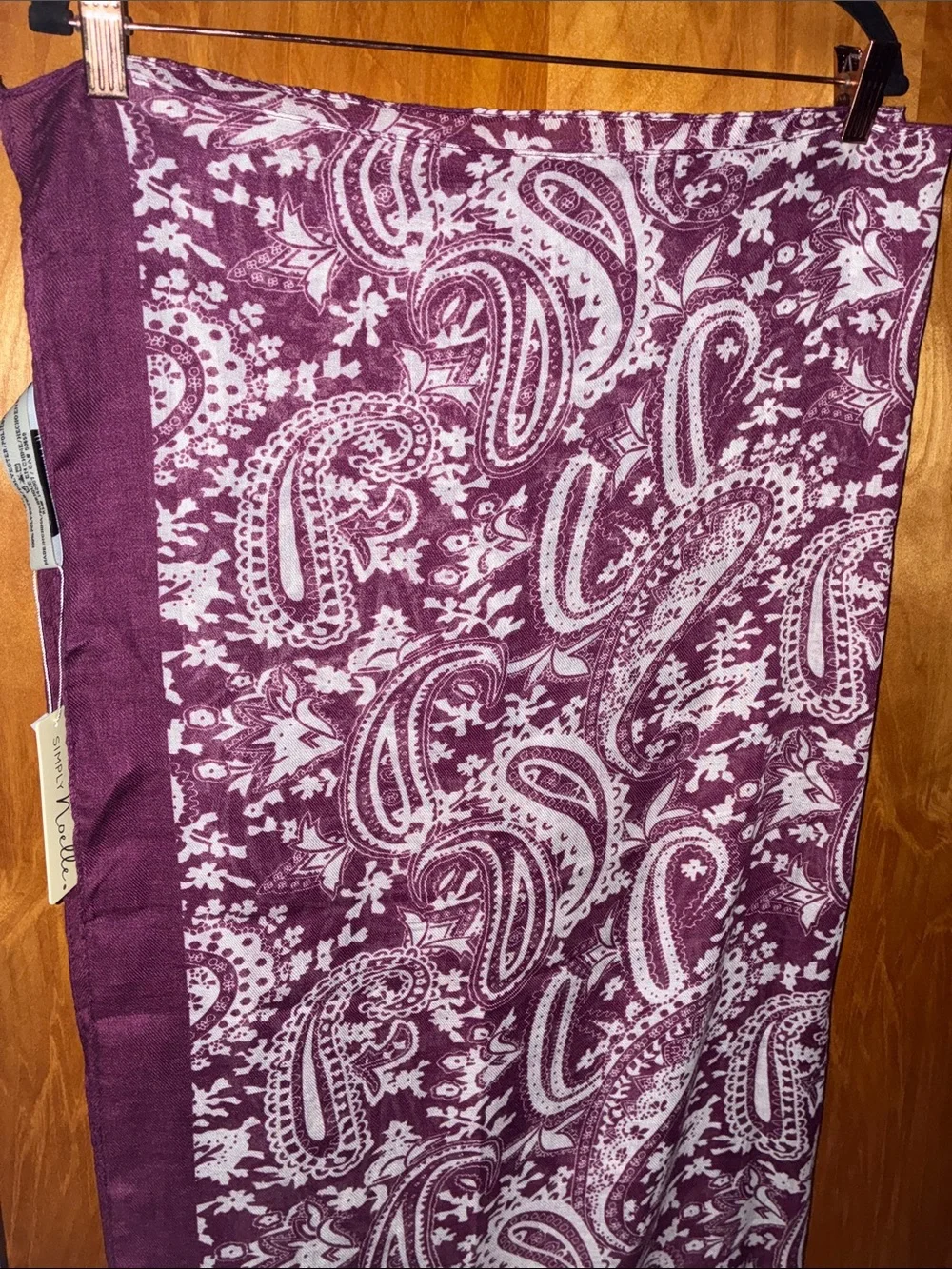 Simply Noelle Burgandy Maroon Red and White Paisley Shawl Scarf Wrap 37” X 70.5”